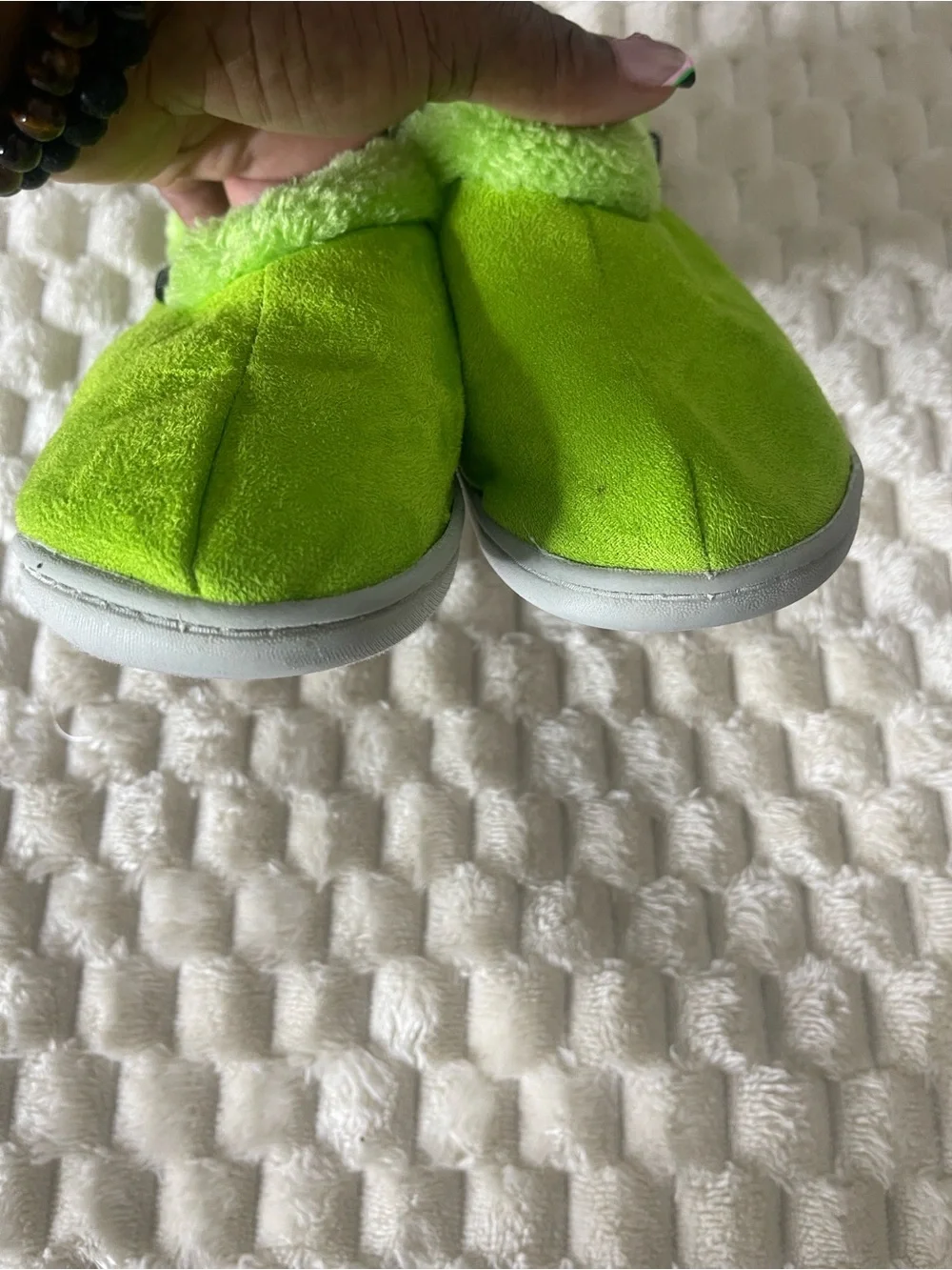 Kids Plush Slip-On Slippers in Bright Lime Green